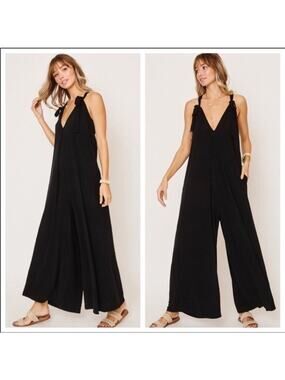 NEW NoTag Ces Femme Black Wide Leg Jumpsuit Romper Made in USA Womens Size Large